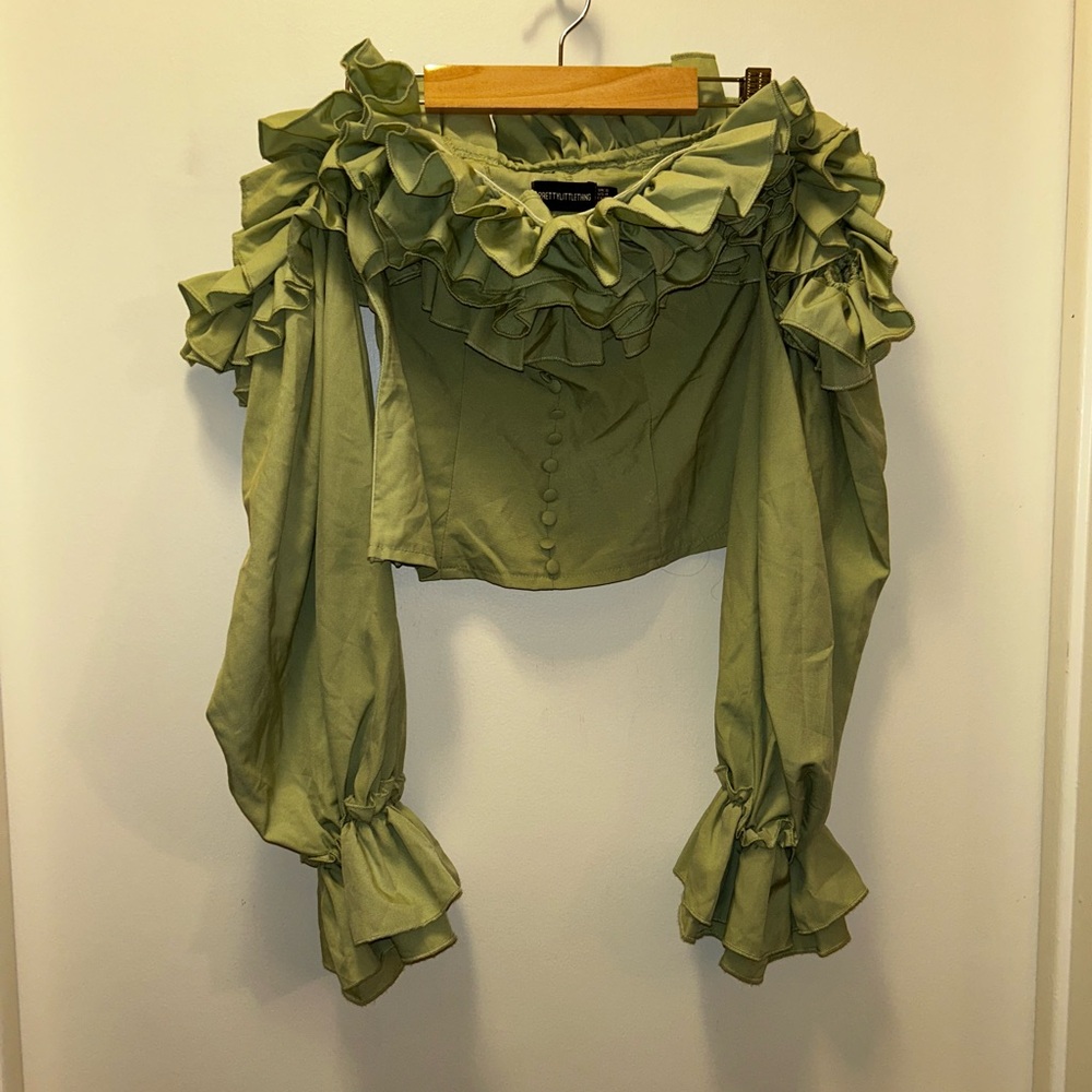 PrettyLittleThing Olive Ruffled Blouse